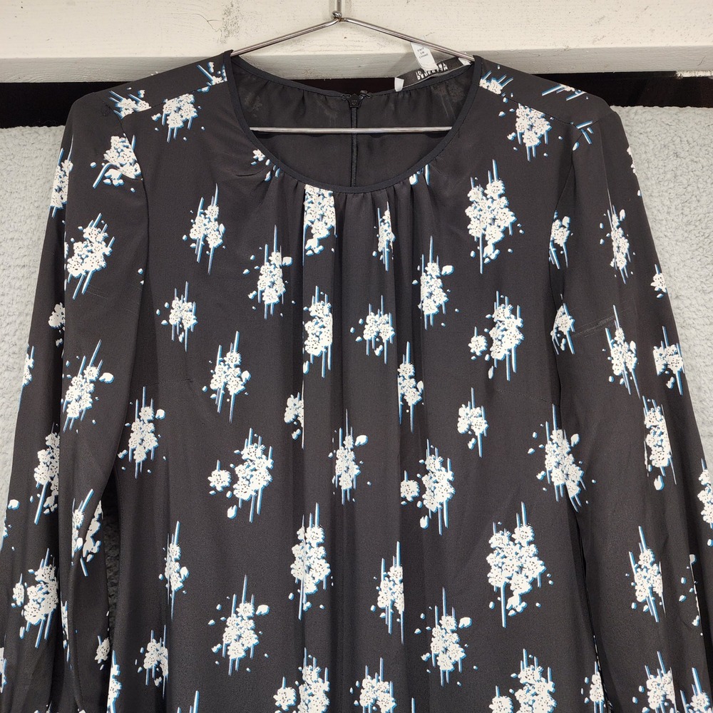 Derek Lam 10 Crosby Black Floral Silk Mini Dress Asymmetrical Ruffle Hem Size 6 - Picture 11 of 15